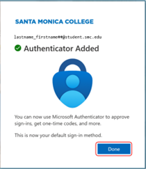 Authenticator added window