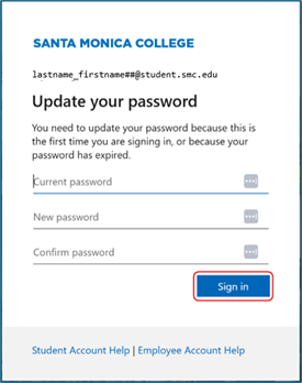 Update password window