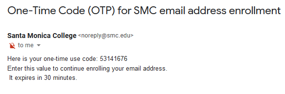 Example of Email with One-Time Passcode